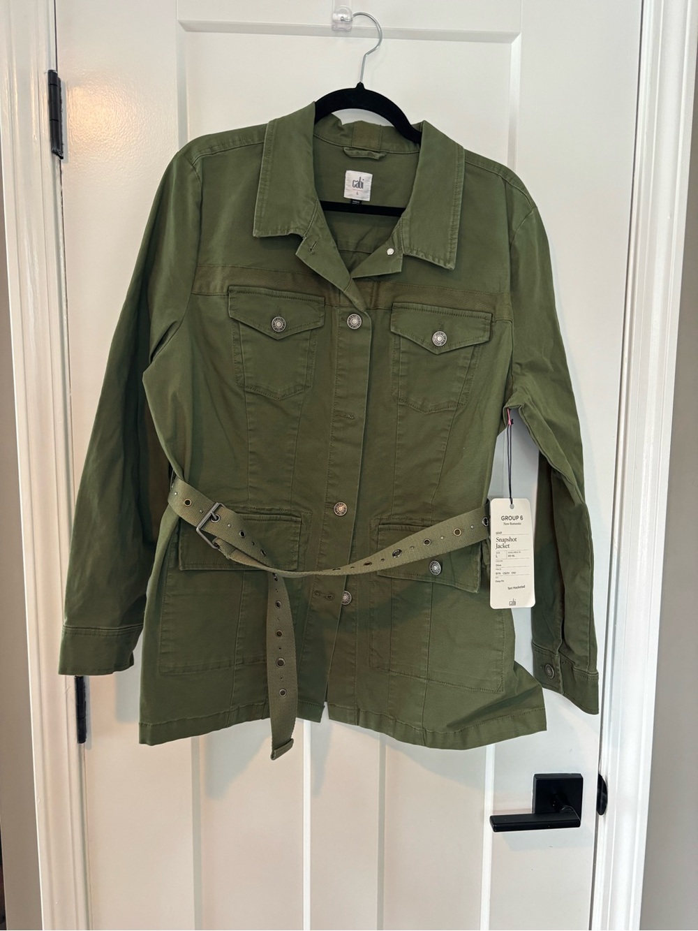 C&J Olive Utility Belted Jacket large, 6849 Snapshot Jacket